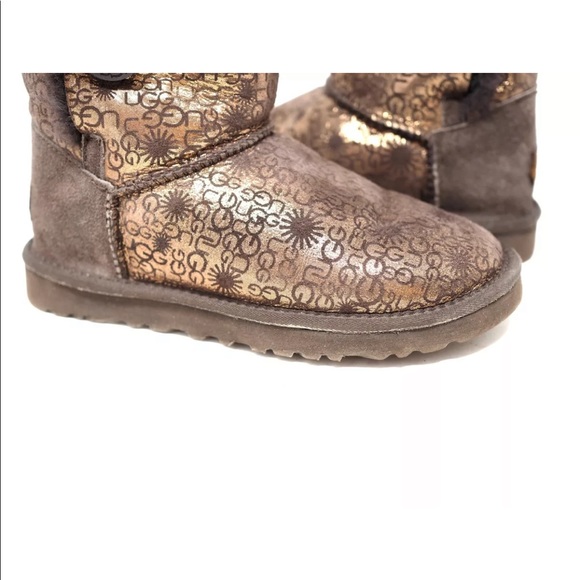 UGG Womens Size 5 Classic Short Mid 5809 Brown Gold Sparkly Glitter Winter Boots - Picture 2 of 12